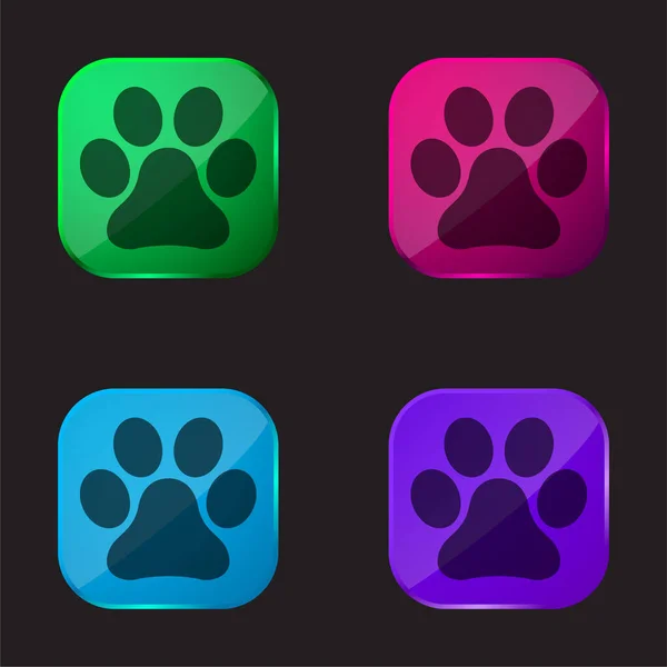 Animal Paw Print Four Color Glass Button Icon — Stock Vector