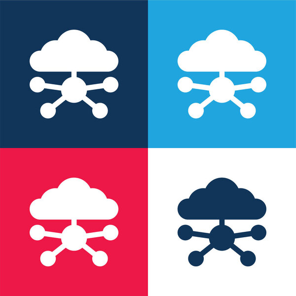 Big Data blue and red four color minimal icon set