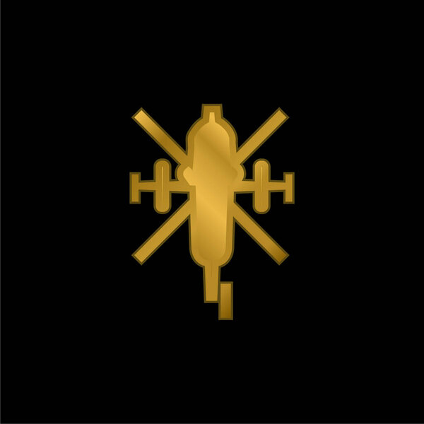 Army Helicopter Bottom View gold plated metalic icon or logo vector