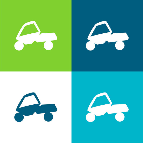 Adventure Sport On A Car Flat four color minimal icon set