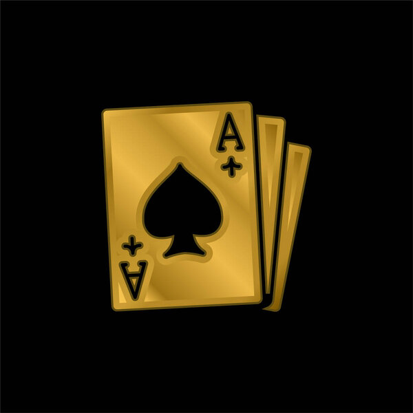 Ace Of Spades gold plated metalic icon or logo vector