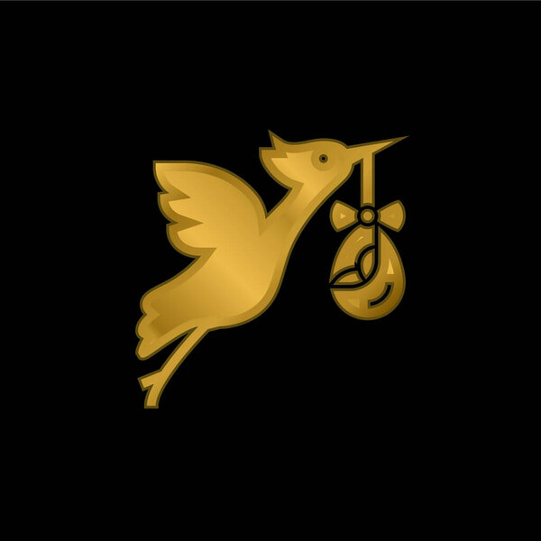 Bird Stork gold plated metalic icon or logo vector