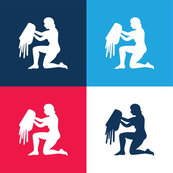 Aquarius Water Carrier Sign Silhouette blue and red four color minimal icon set