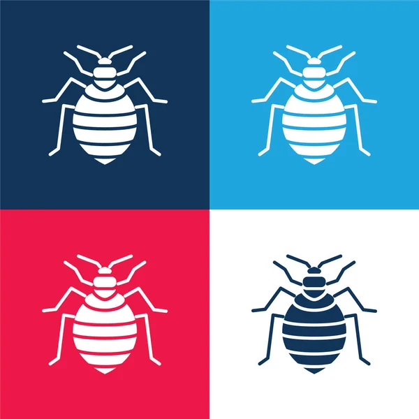 Cama Bug Azul Rojo Cuatro Colores Mínimo Icono Conjunto — Archivo Imágenes Vectoriales