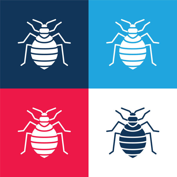 Bed Bug blue and red four color minimal icon set