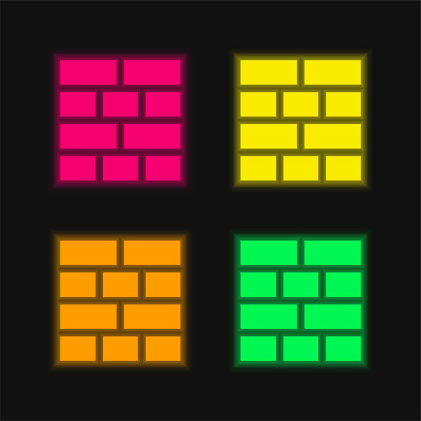 Bricks Layout four color glowing neon vector icon