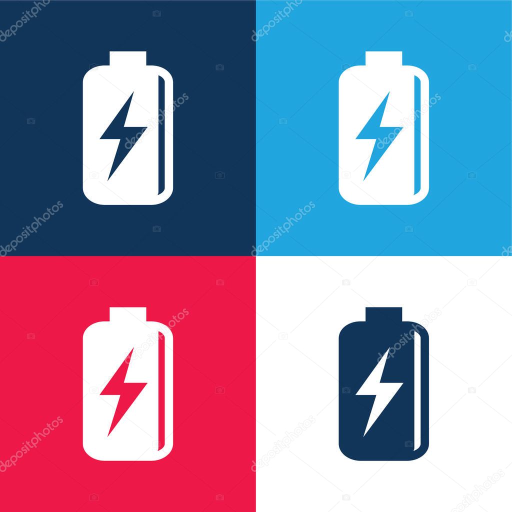 Battery With Bolt Symbol blue and red four color minimal icon set