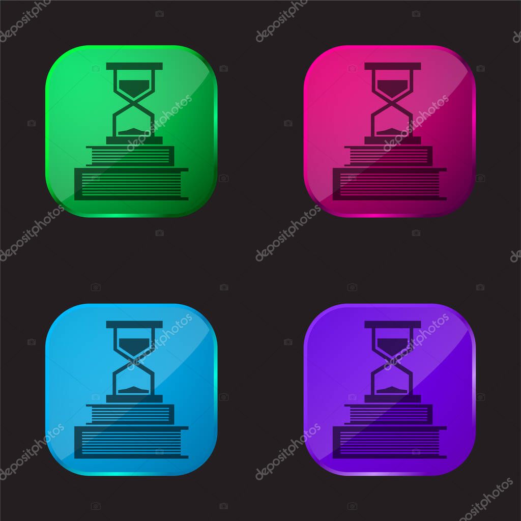 Books And Sand Clock four color glass button icon