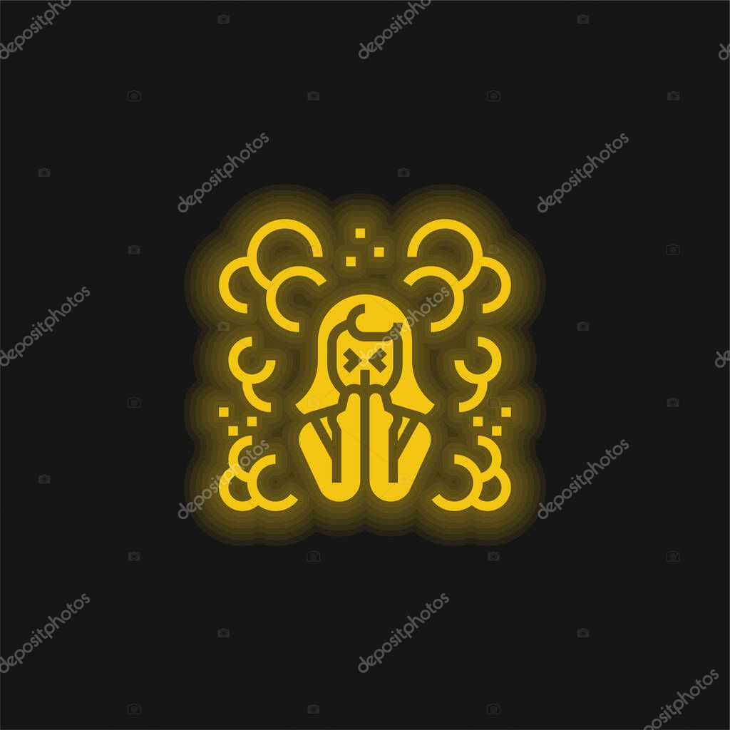 Air Pollution yellow glowing neon icon