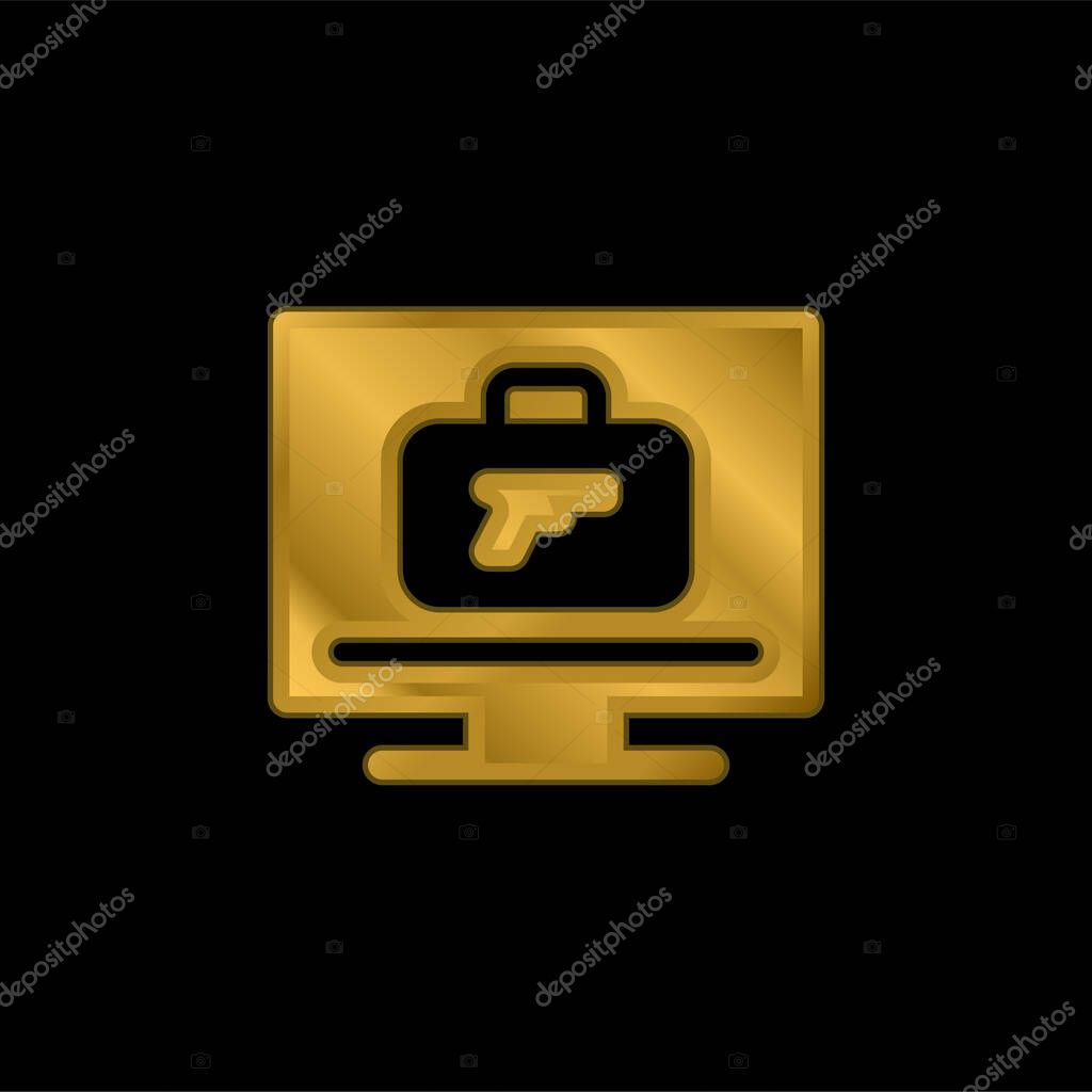 Airport X Ray Machine gold plated metalic icon or logo vector