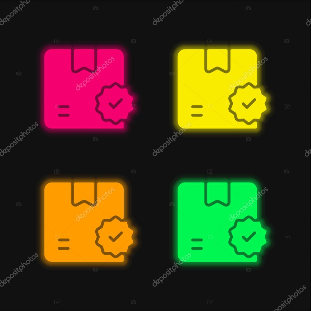 Box four color glowing neon vector icon