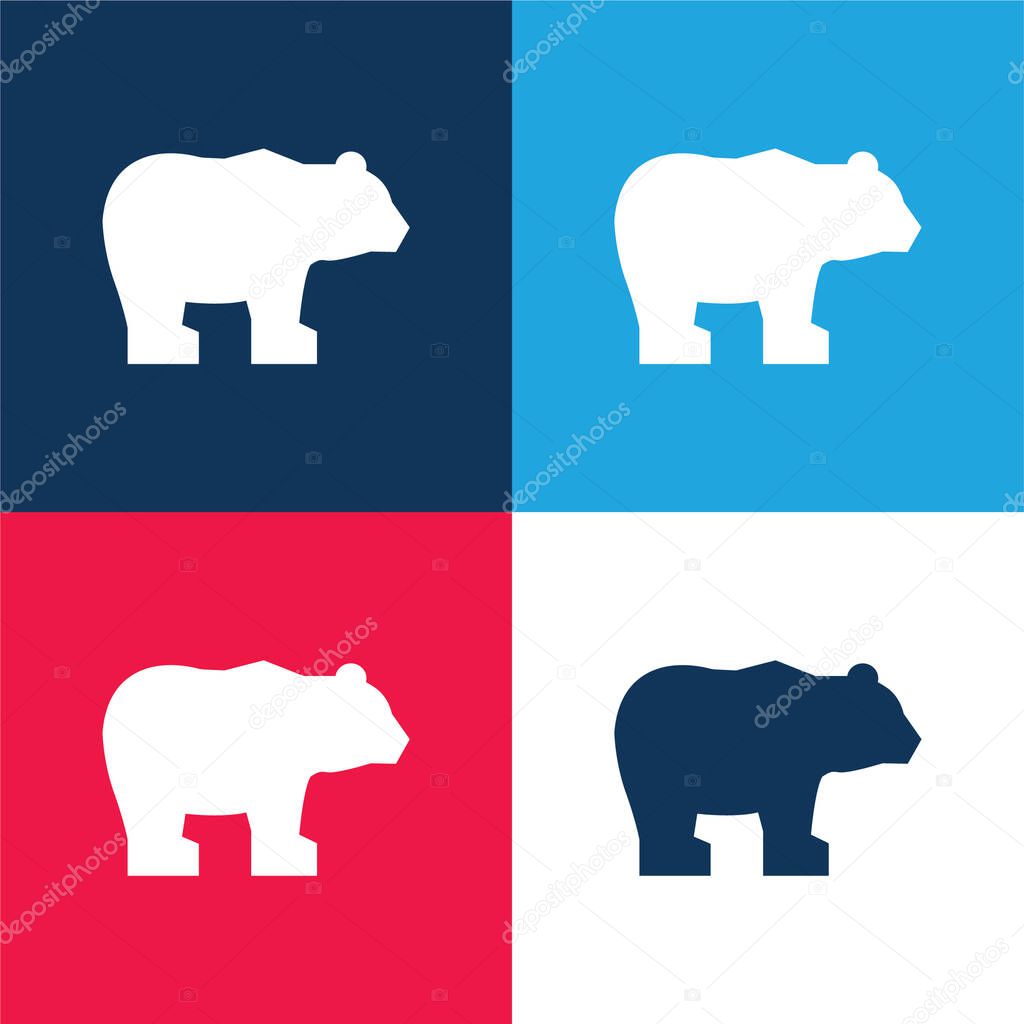 Bear blue and red four color minimal icon set