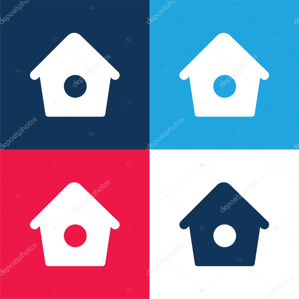 Bird Home With Small Hole blue and red four color minimal icon set