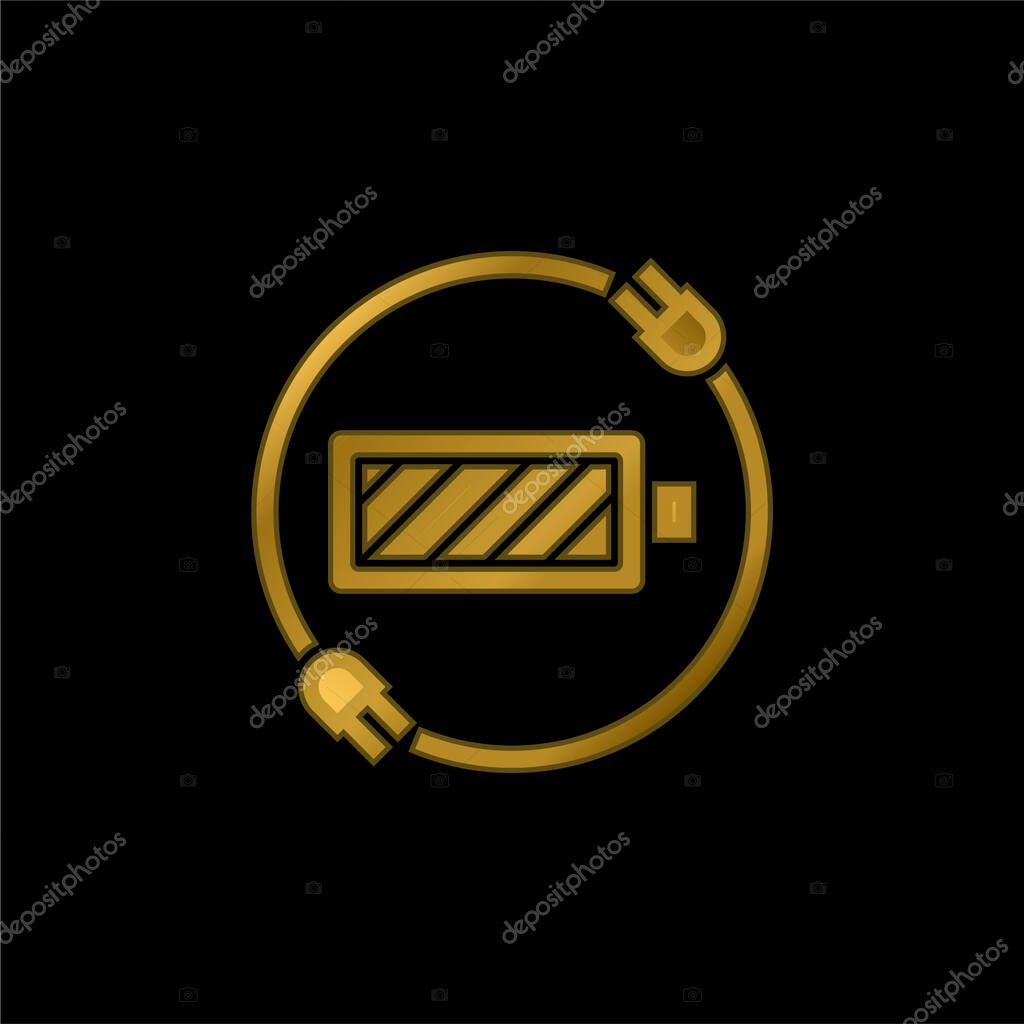 Battery Status gold plated metalic icon or logo vector