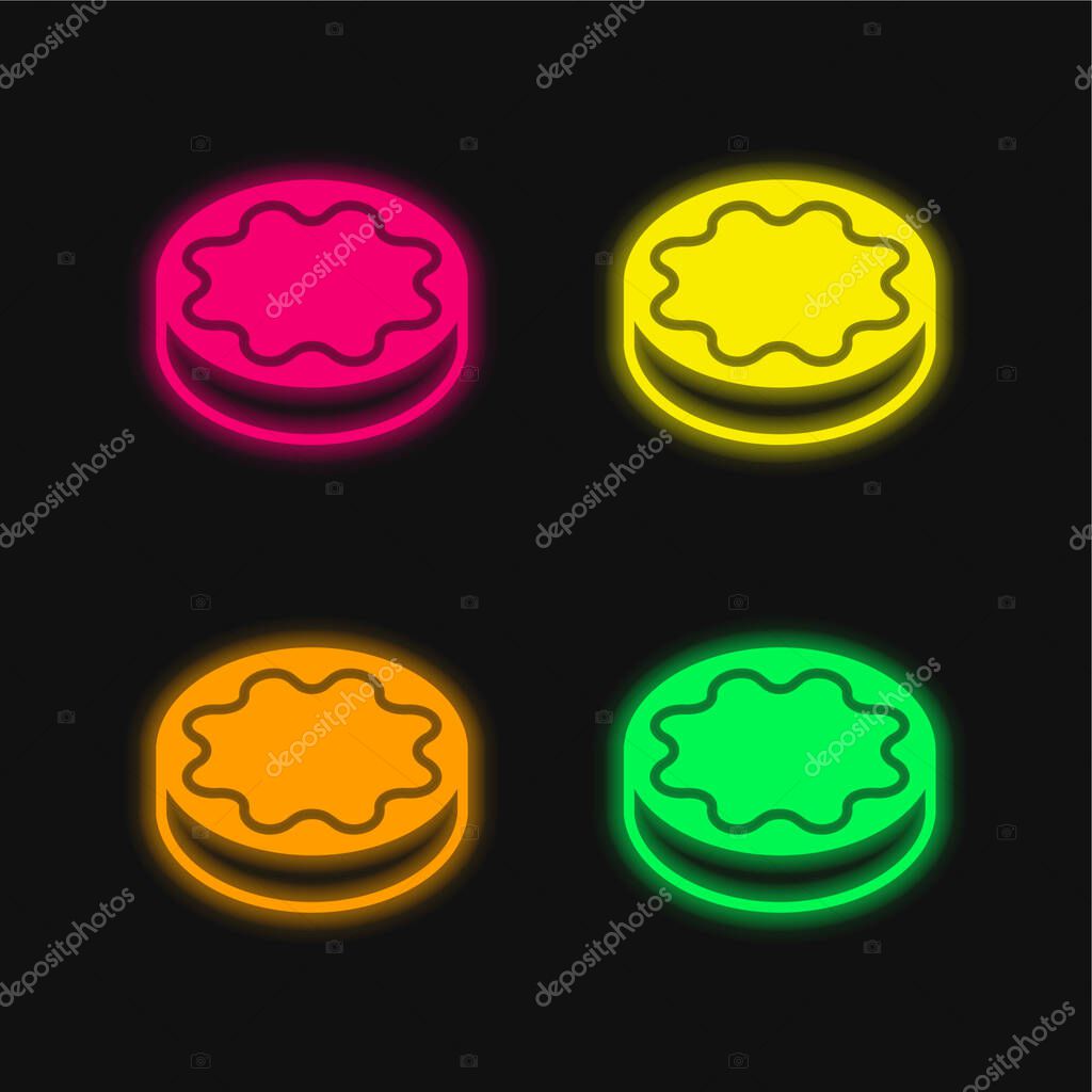 Biscuit four color glowing neon vector icon