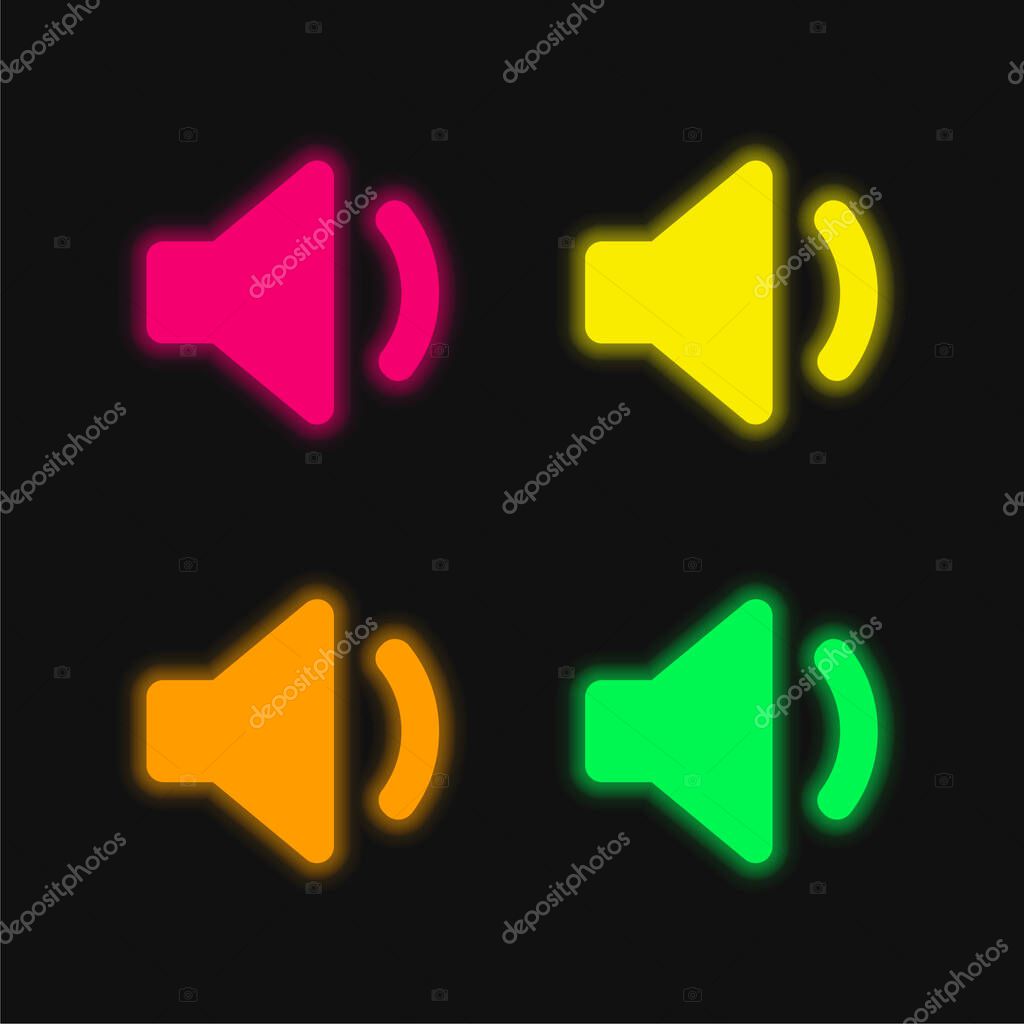 Audio Filled Speaker Of Interface four color glowing neon vector icon