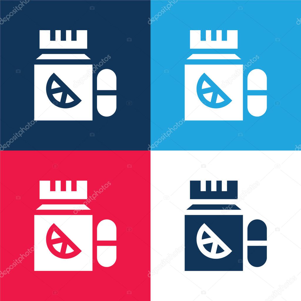 Bottle blue and red four color minimal icon set