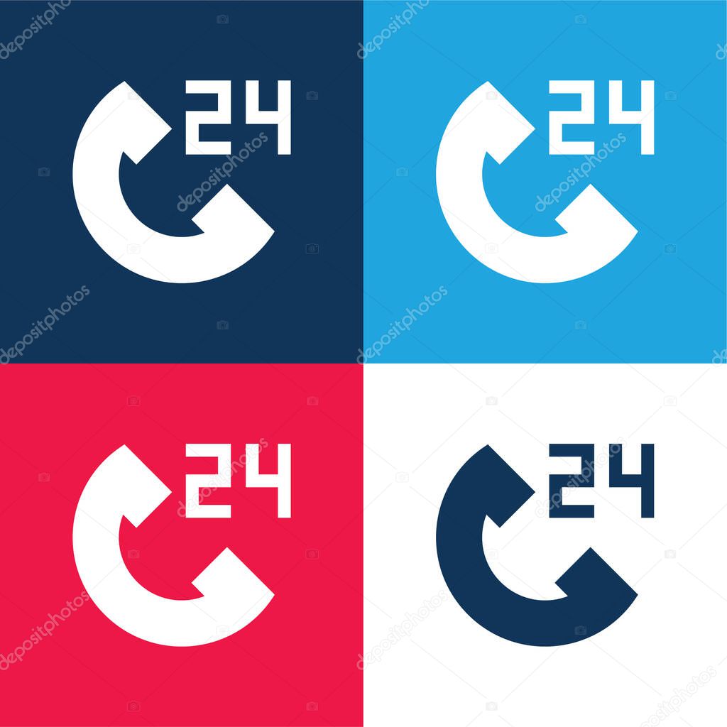 24h blue and red four color minimal icon set