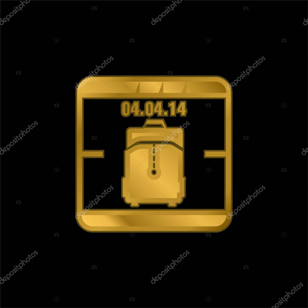 April 4 Of 2014 Calendar Page With Travel Bag Reminder Symbol gold plated metalic icon or logo vector