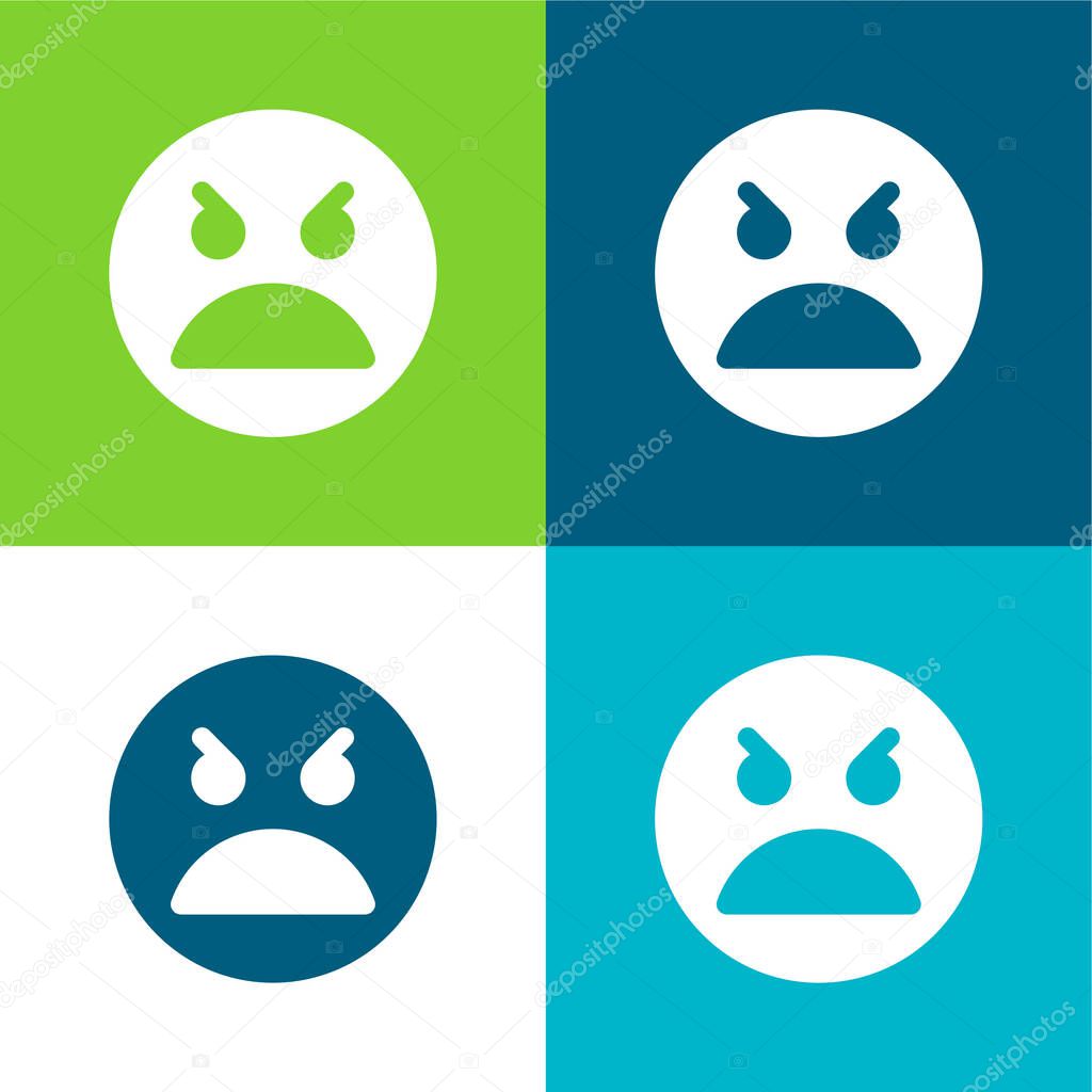 Angry Face Flat four color minimal icon set