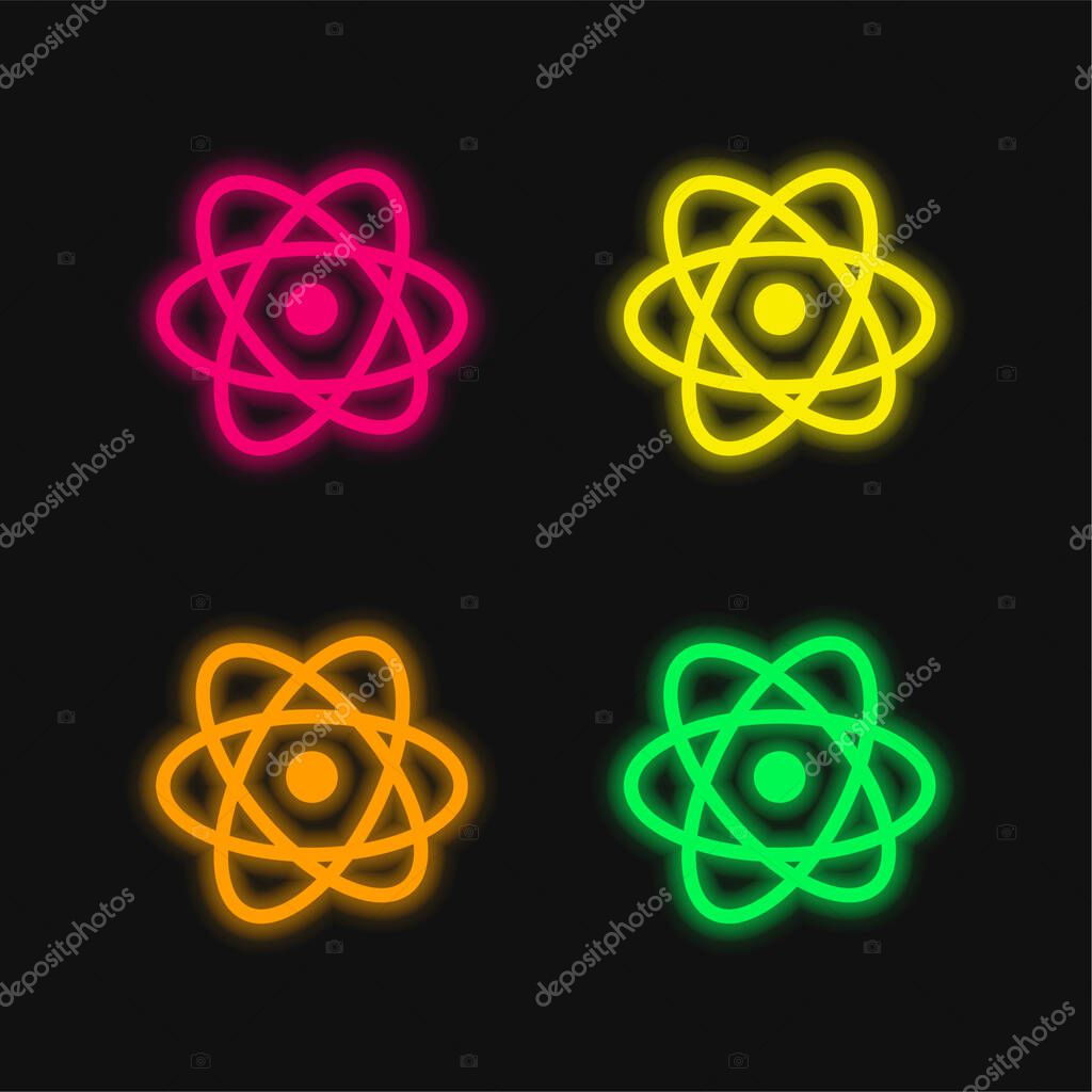 Atom four color glowing neon vector icon