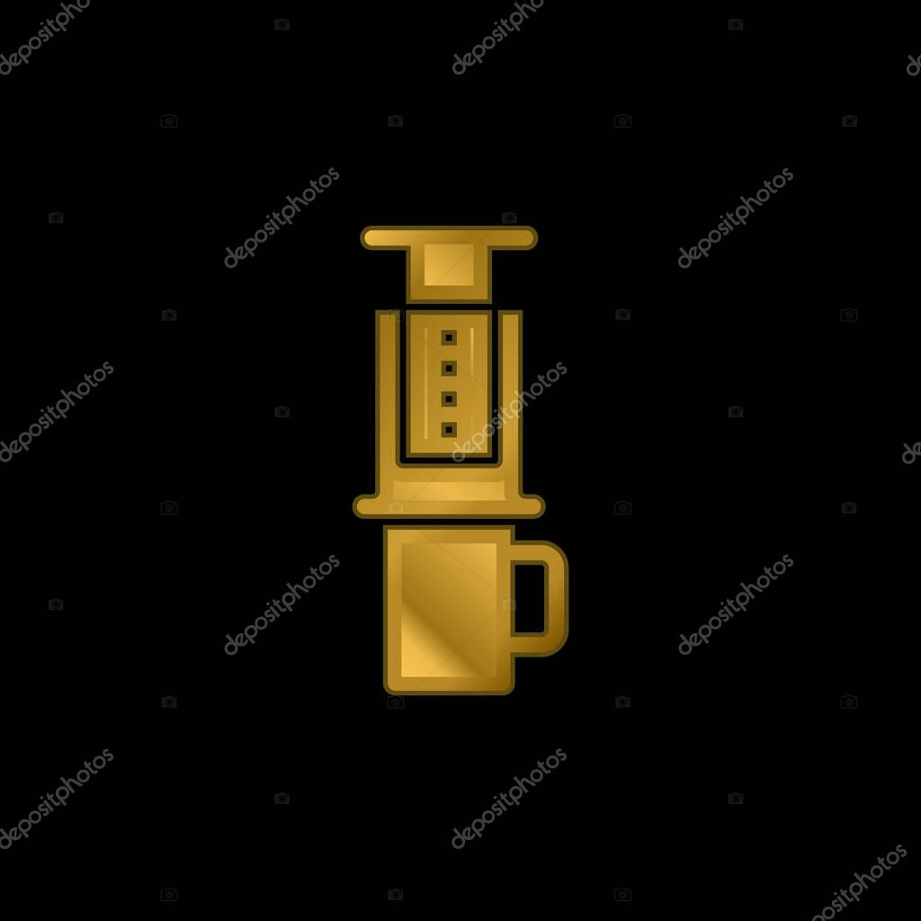 Aeropress gold plated metalic icon or logo vector