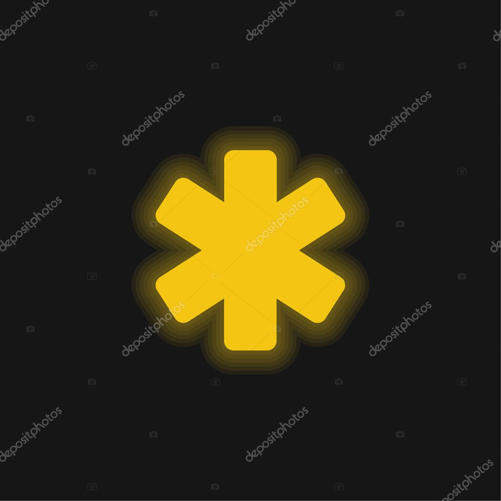 Asterisk yellow glowing neon icon