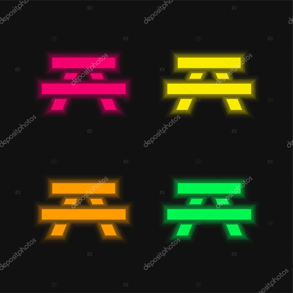 Bench four color glowing neon vector icon