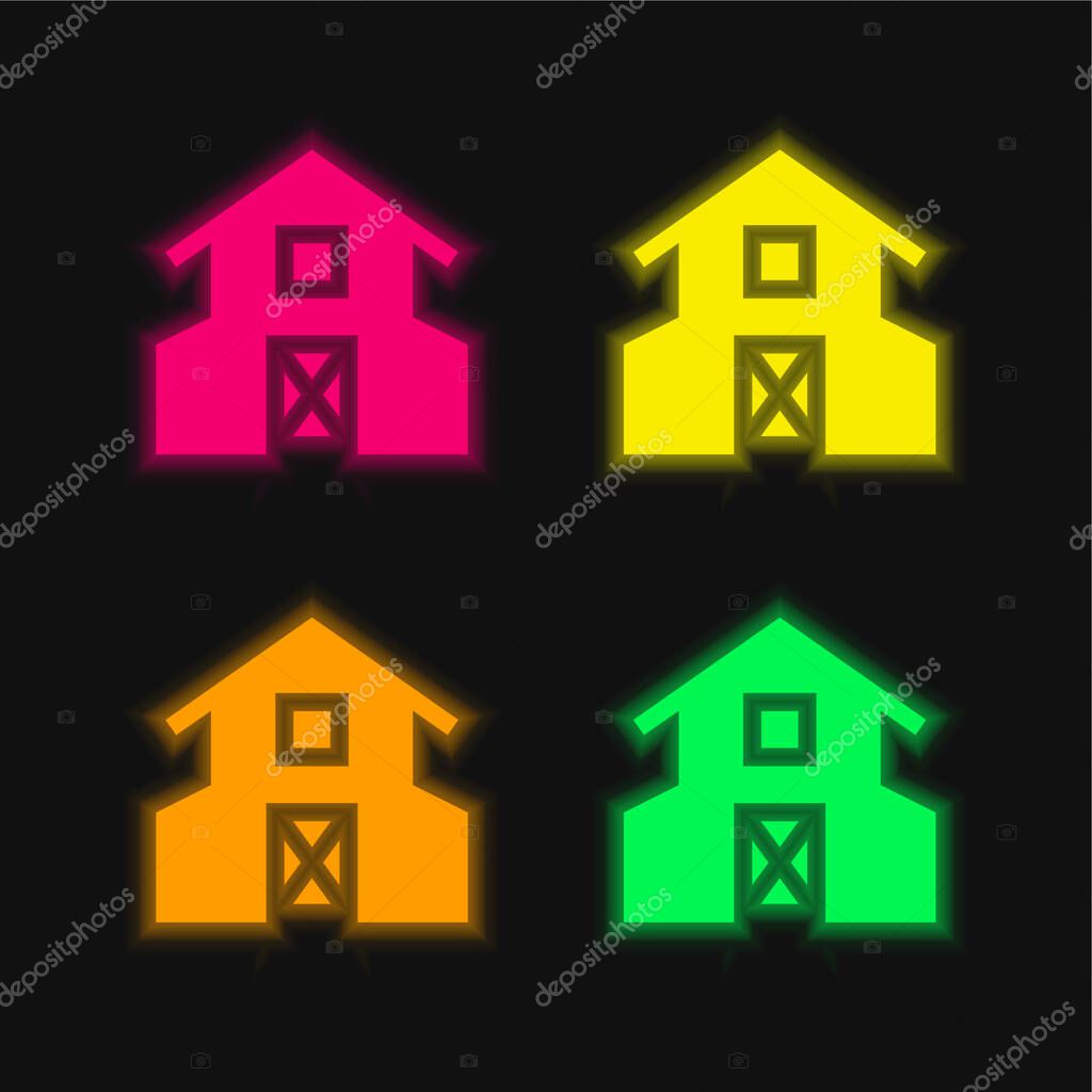 Barn four color glowing neon vector icon