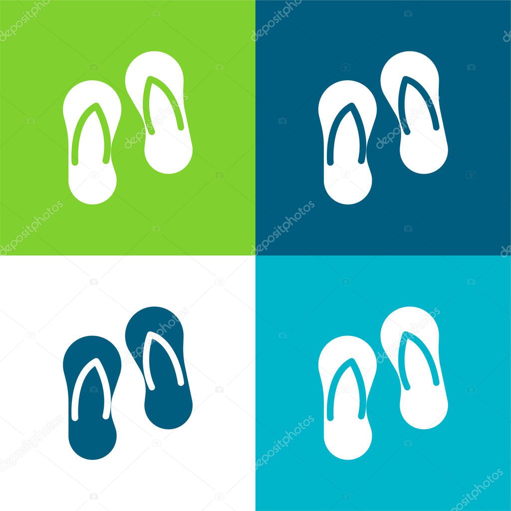 Beach Slippers Flat four color minimal icon set