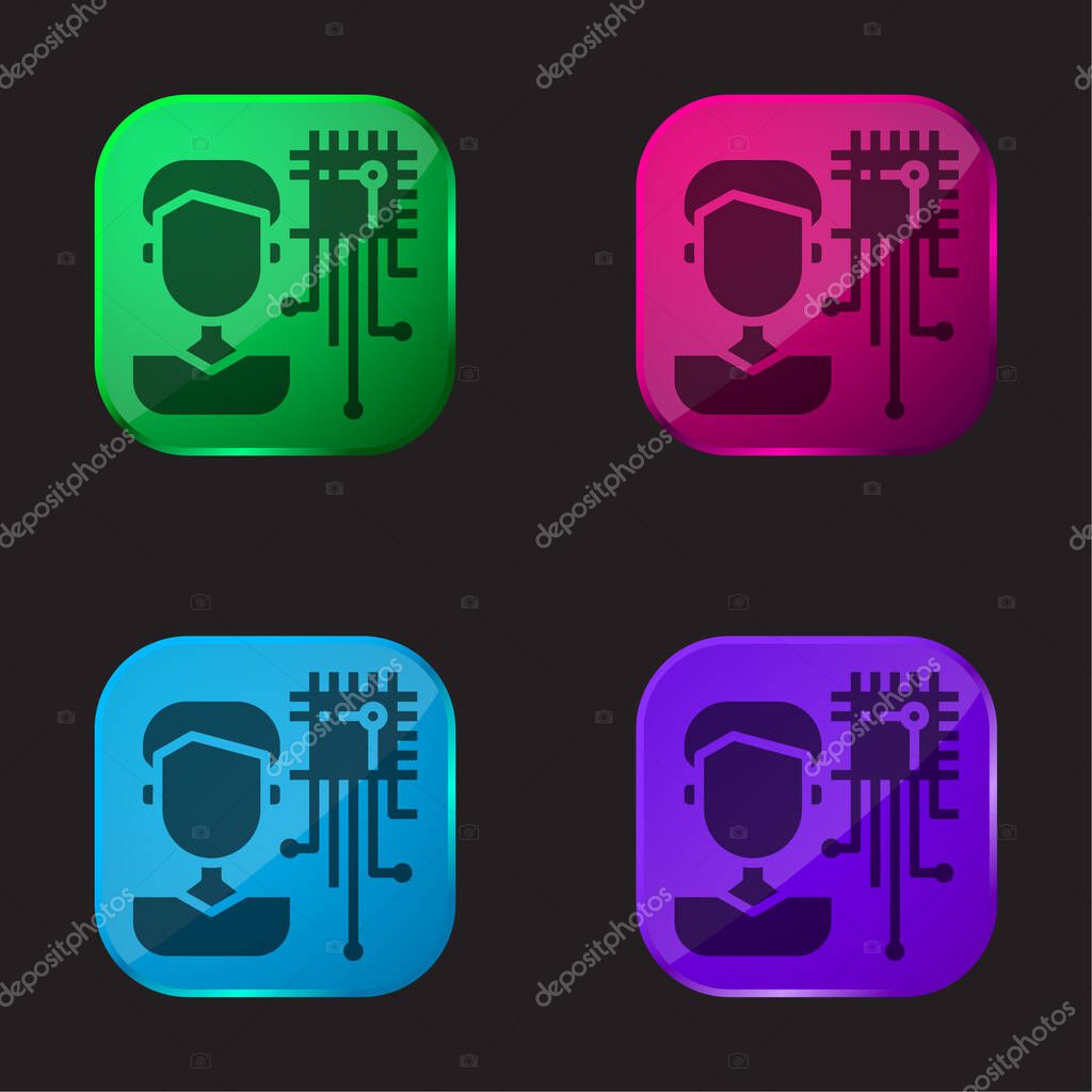 Artificial Intelligence four color glass button icon
