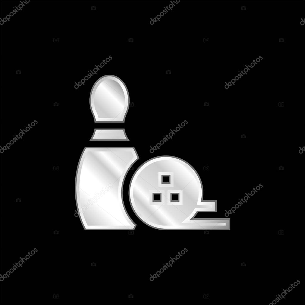 Bowling Pin silver plated metallic icon