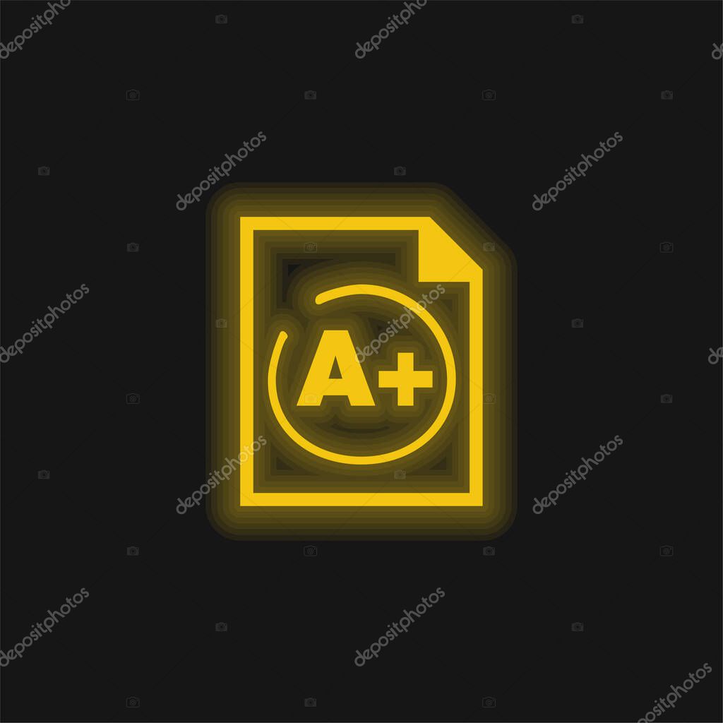 A Plus Best Test Result yellow glowing neon icon