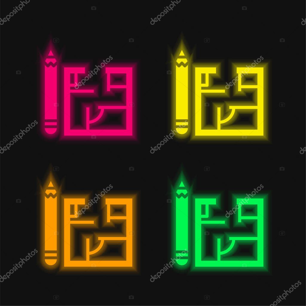 Architecture four color glowing neon vector icon