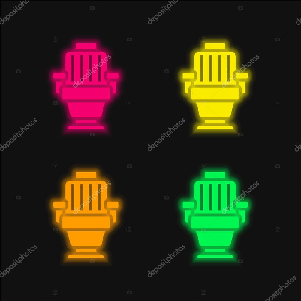 Armchair four color glowing neon vector icon