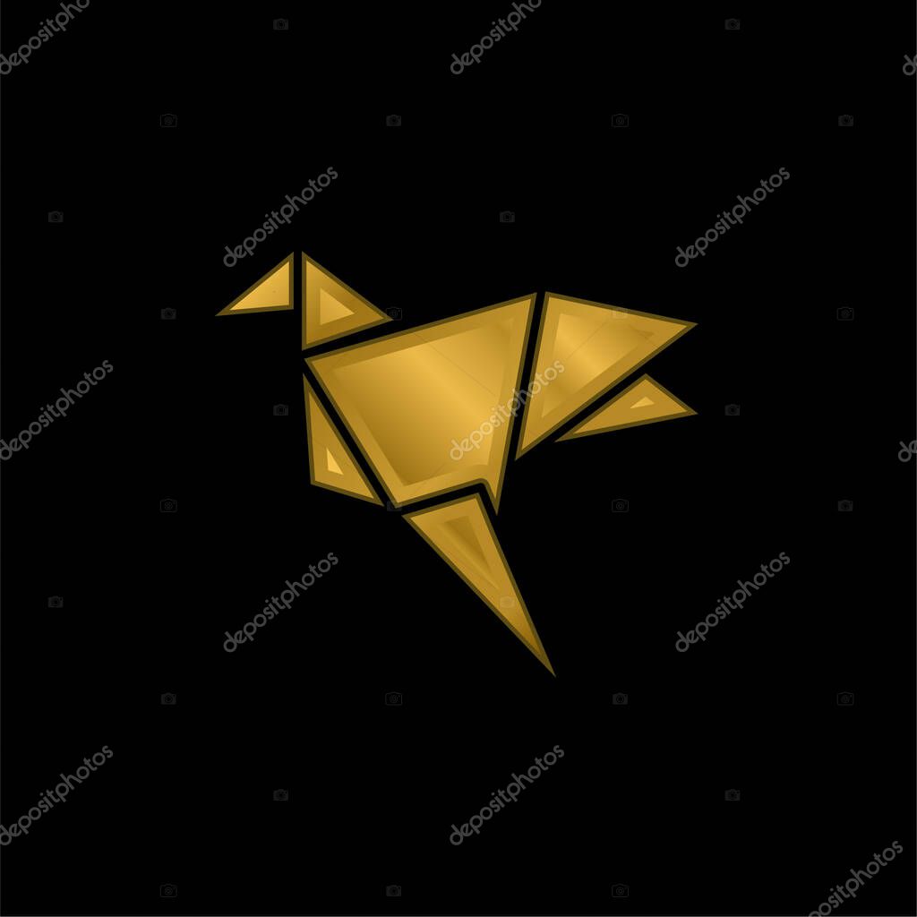 Bird gold plated metalic icon or logo vector