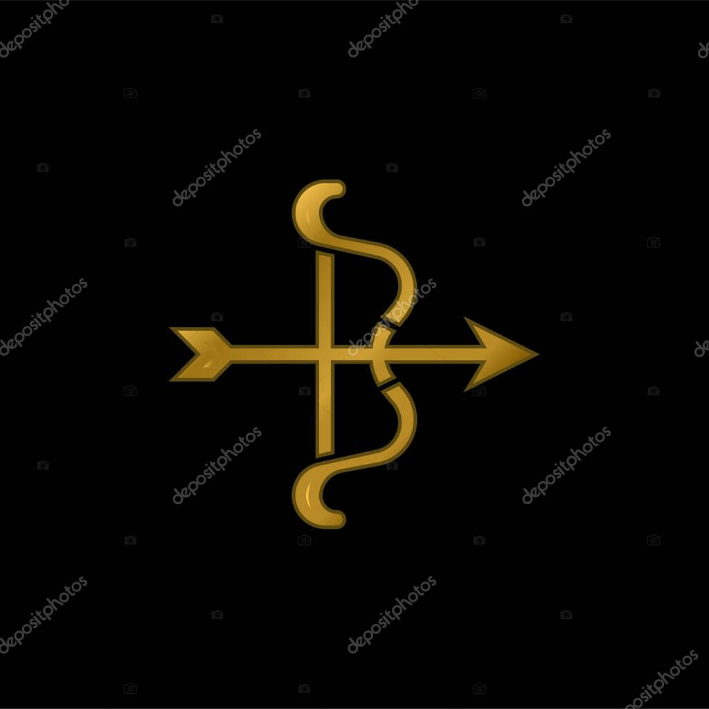 Bow gold plated metalic icon or logo vector