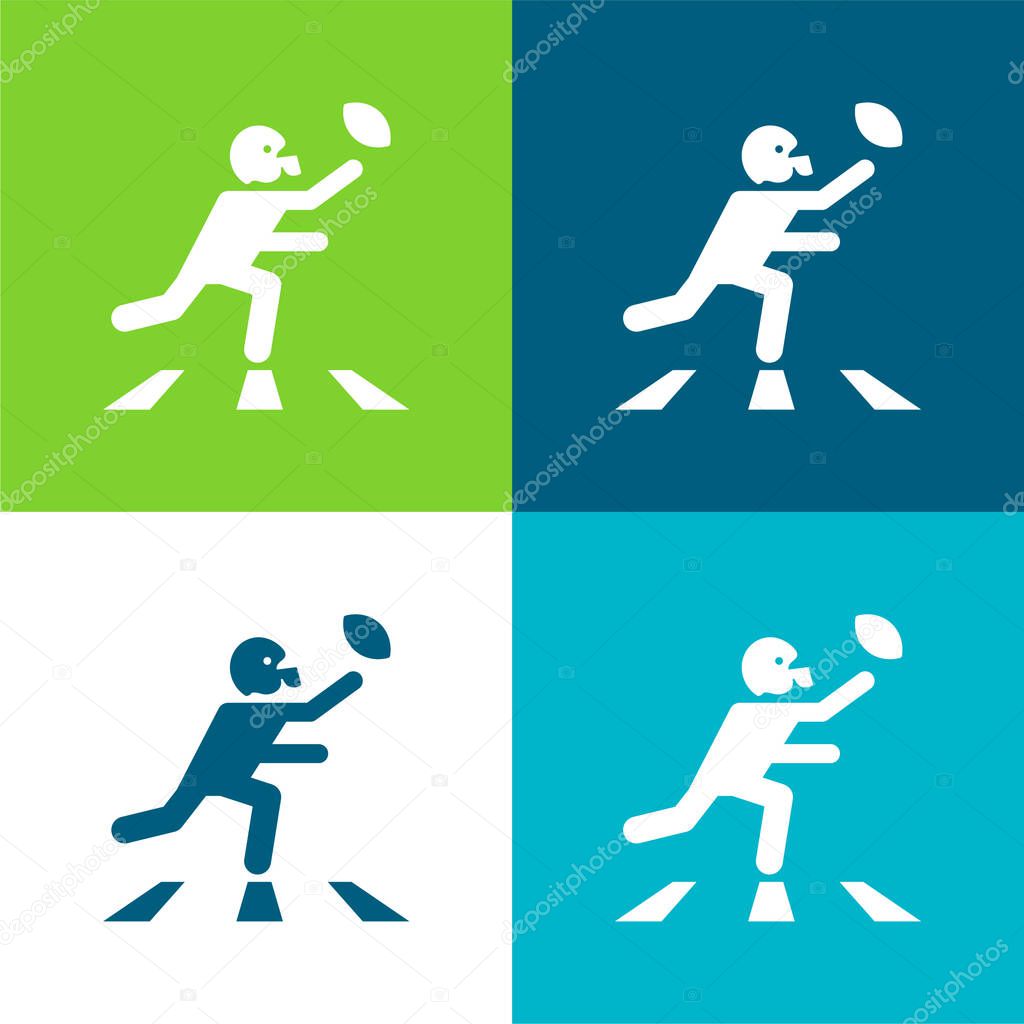 American Football Player Running With The Ball Flat four color minimal icon set