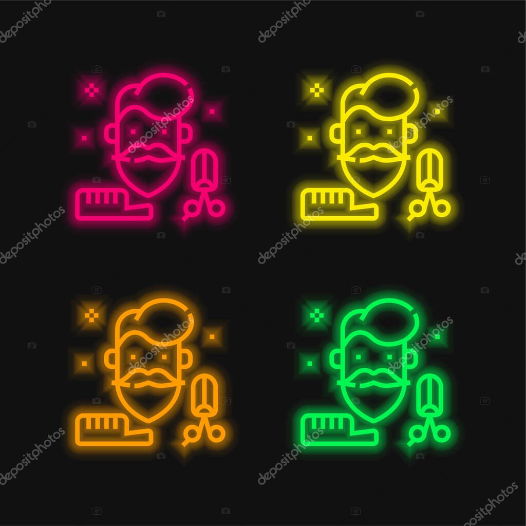 Beard four color glowing neon vector icon