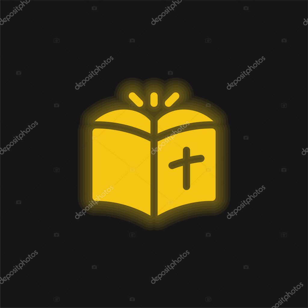 Bible yellow glowing neon icon