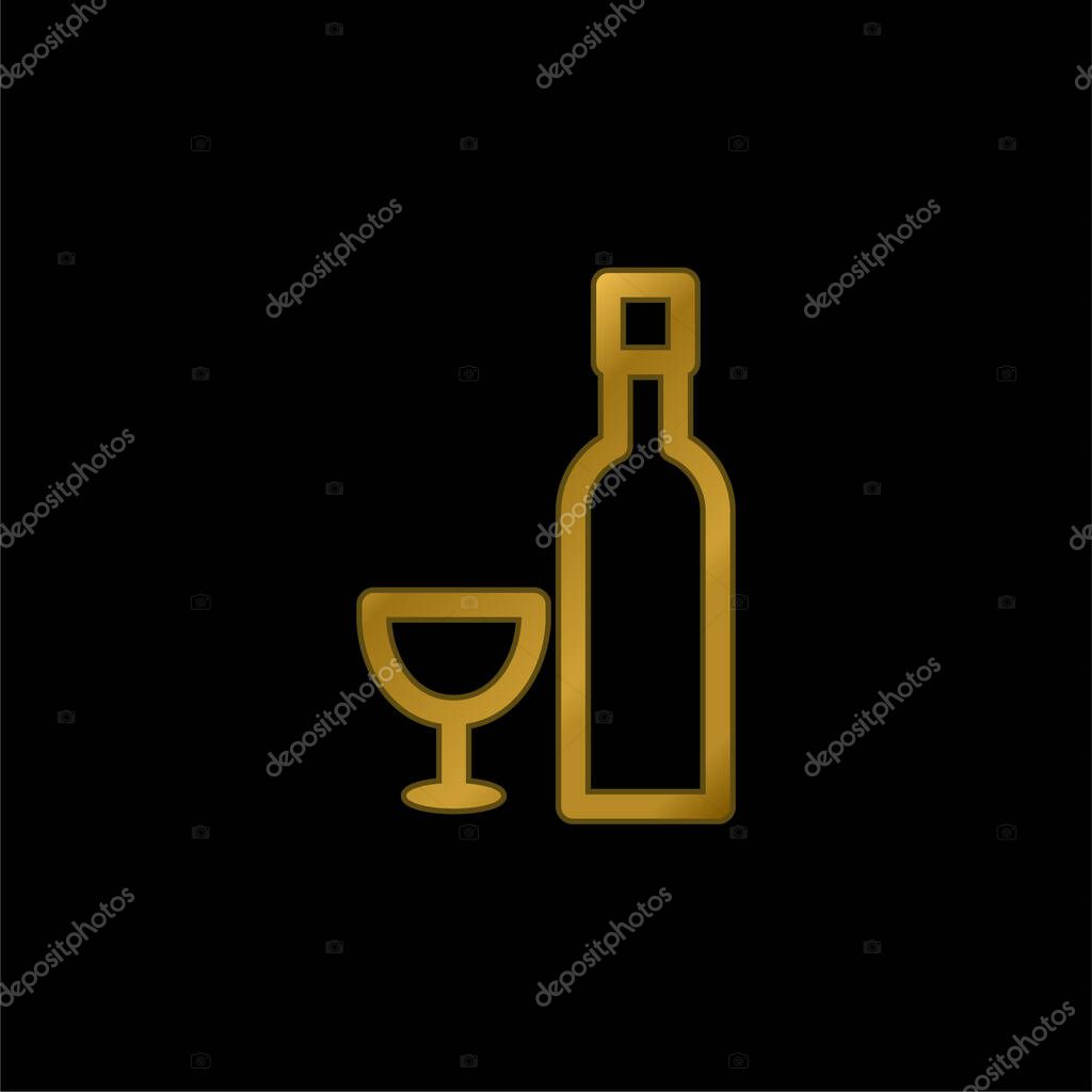 Bottle And Glass gold plated metalic icon or logo vector