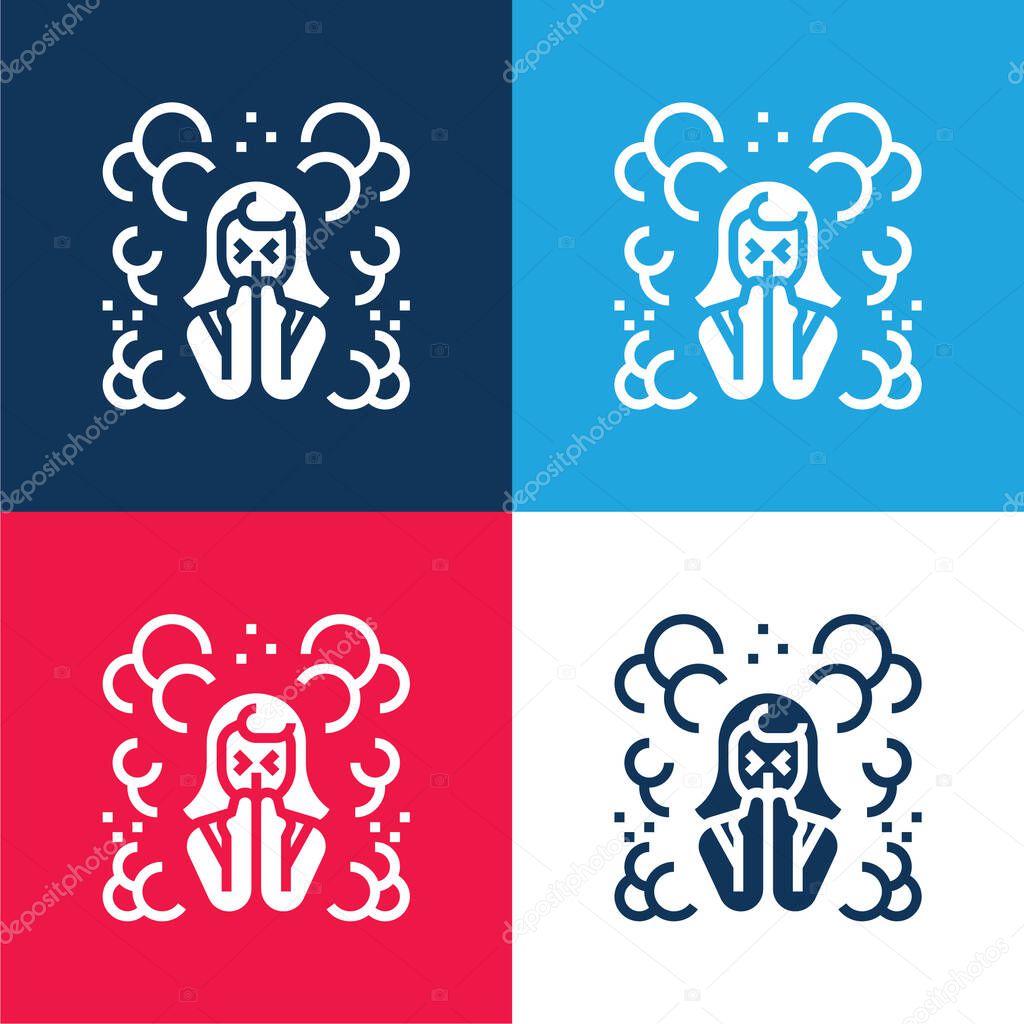 Air Pollution blue and red four color minimal icon set