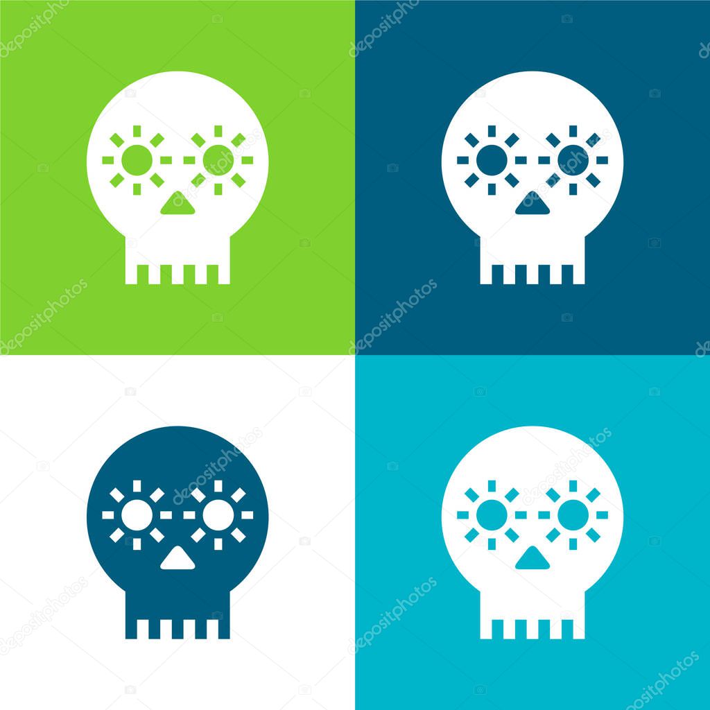 Artisanal Skull Of Mexico Flat four color minimal icon set