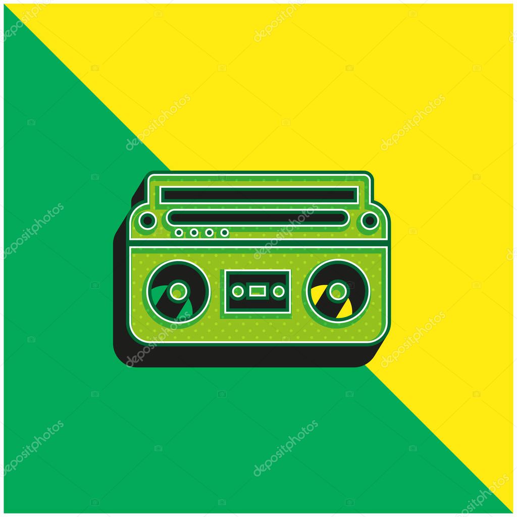 Boom Box With Controls And Settings Green and yellow modern 3d vector icon logo