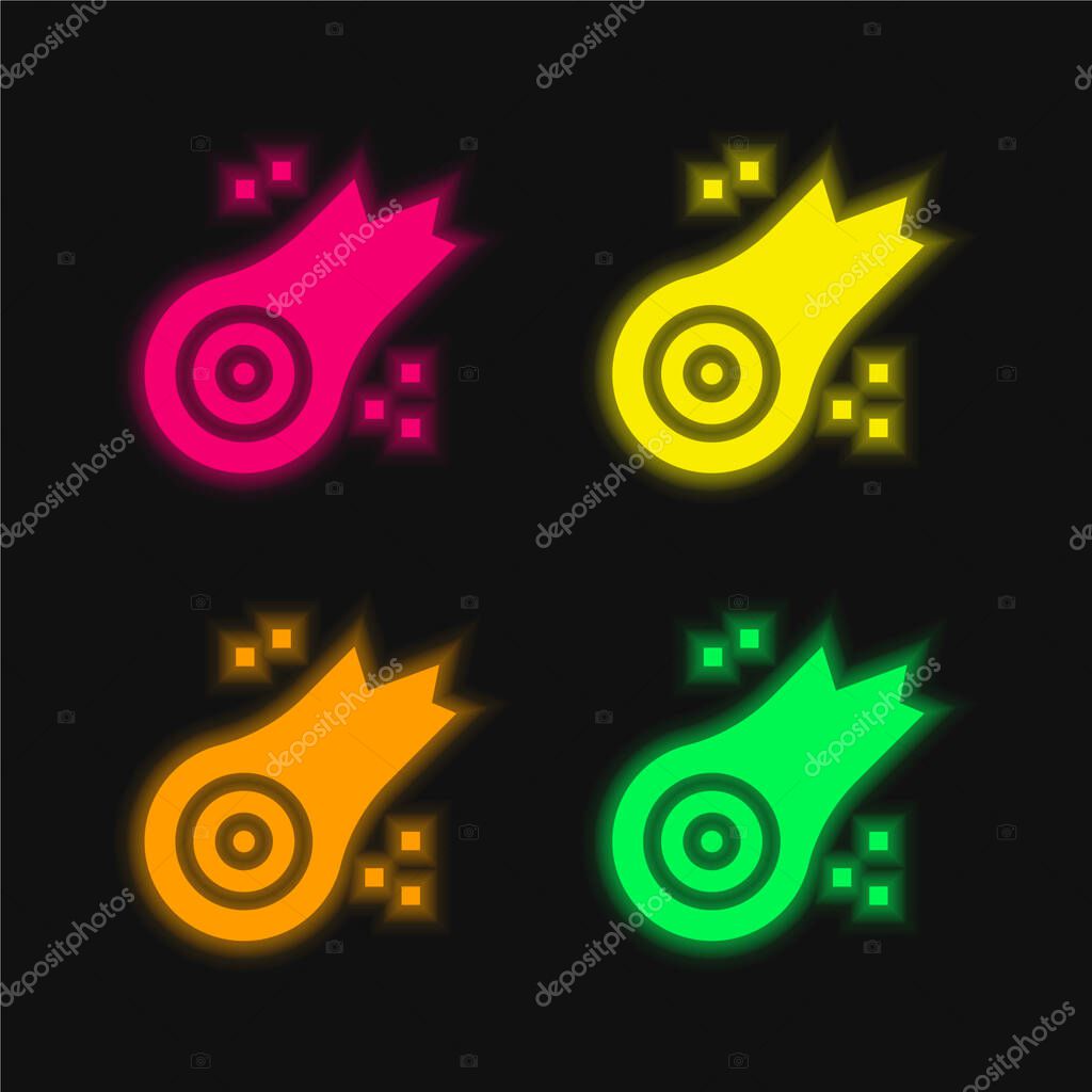 Asteroid four color glowing neon vector icon
