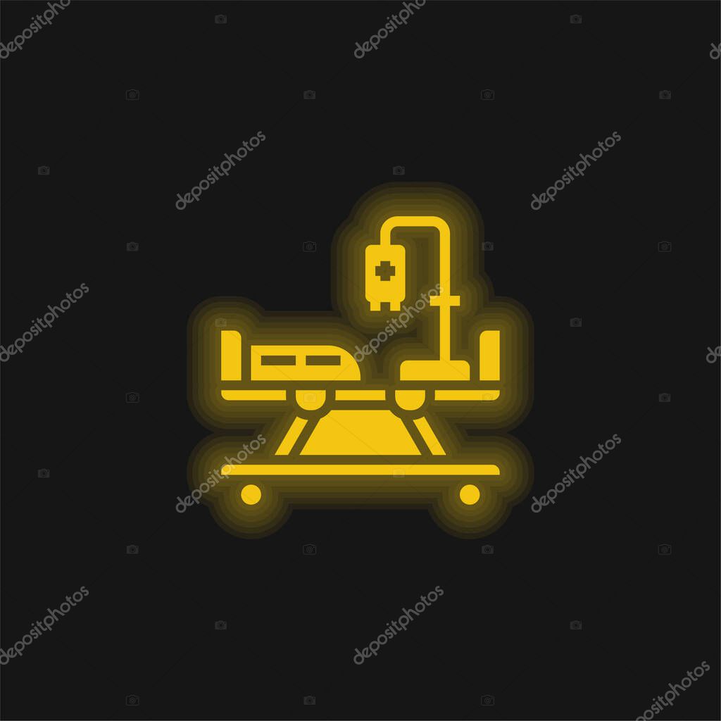 Bed yellow glowing neon icon