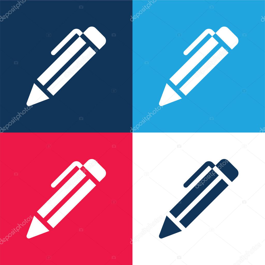 Ballpoint Pen blue and red four color minimal icon set