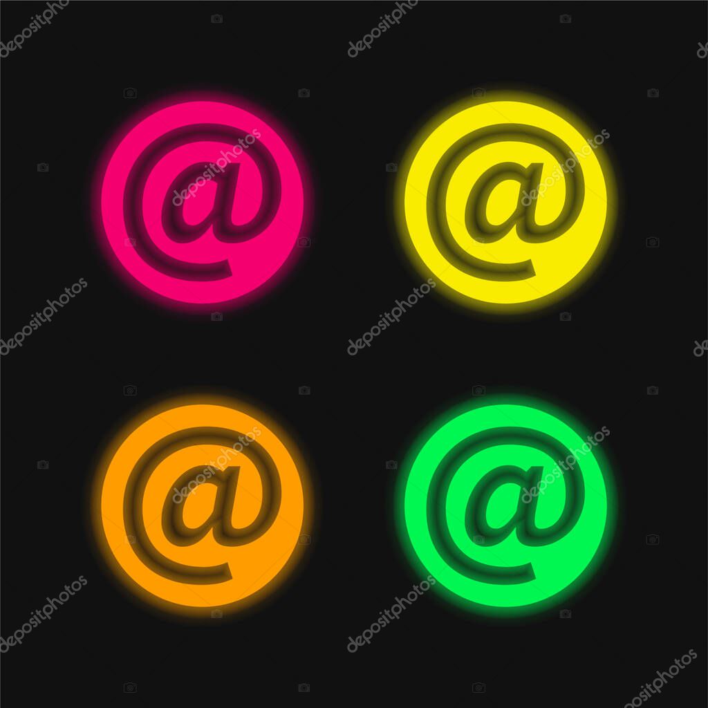 At Symbol Inside A Circle four color glowing neon vector icon