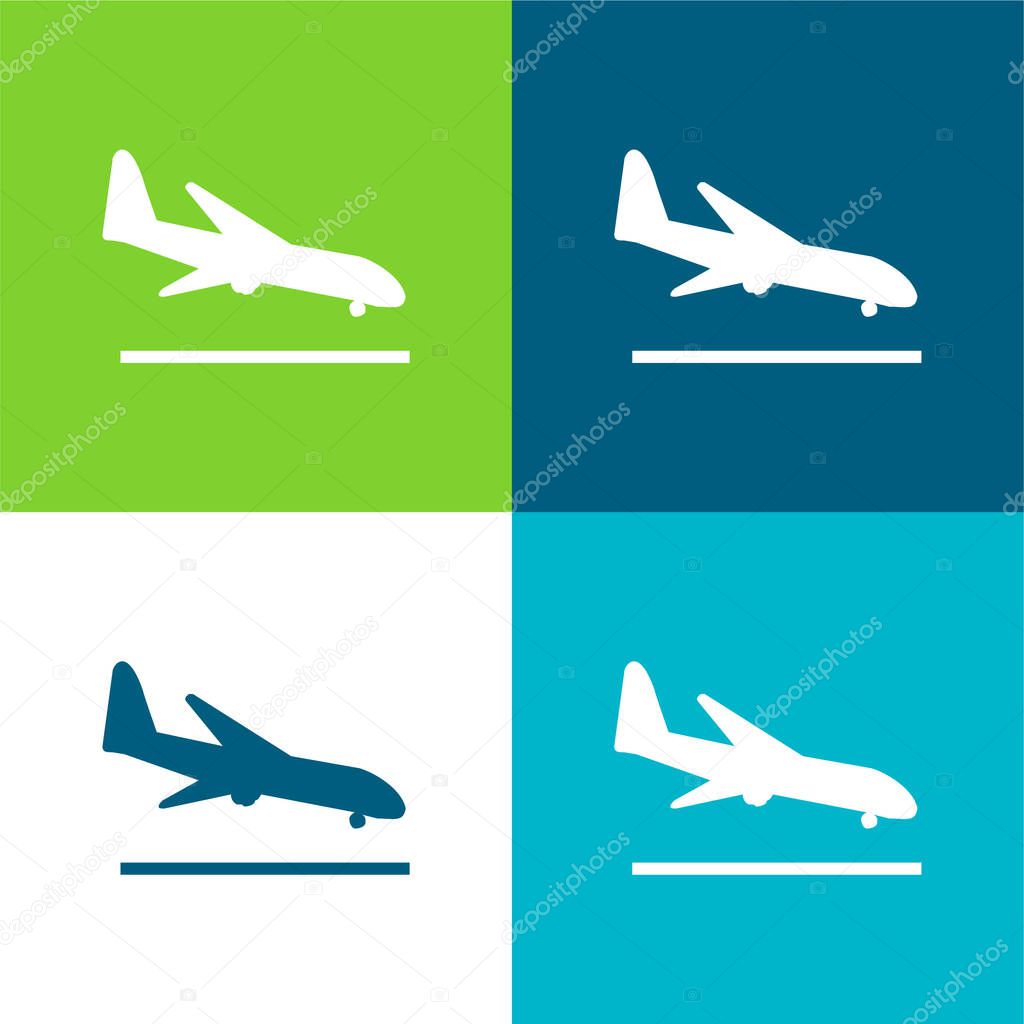 Airplane Landing Flat four color minimal icon set