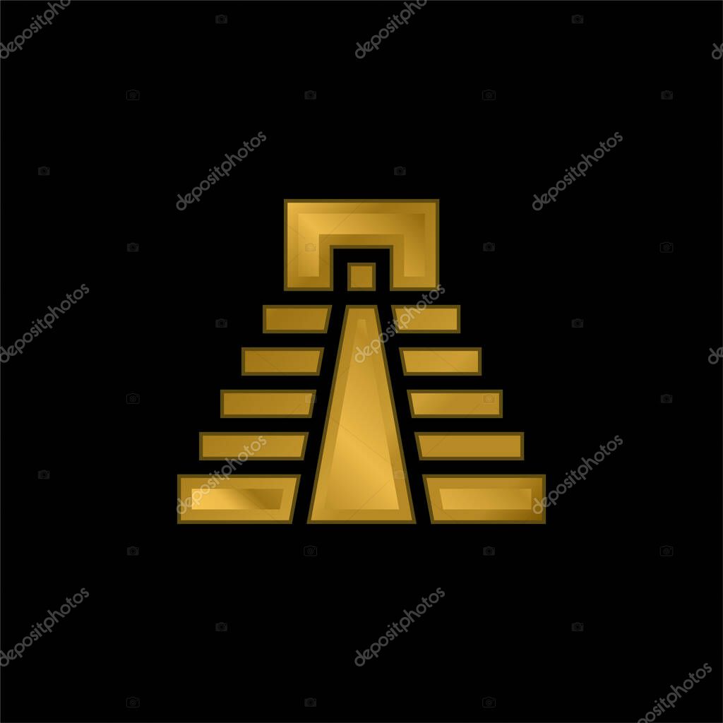 Aztec Pyramid gold plated metalic icon or logo vector
